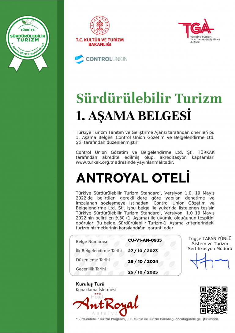Sürdürülebilir Turizm Sertifikası